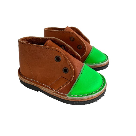 Brother Vellies Minis Leather Chukkas Brown & Green Baby Toddler Size 5  $150 - Picture 4 of 12